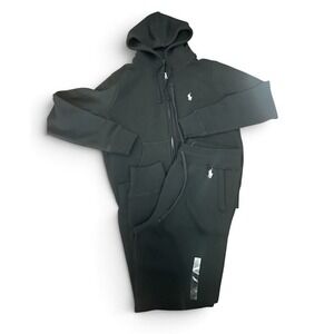 Polo Ralph Lauren Women's Knit Fleece Set 2pc Zip Hoodie Jogger Sz XS Black